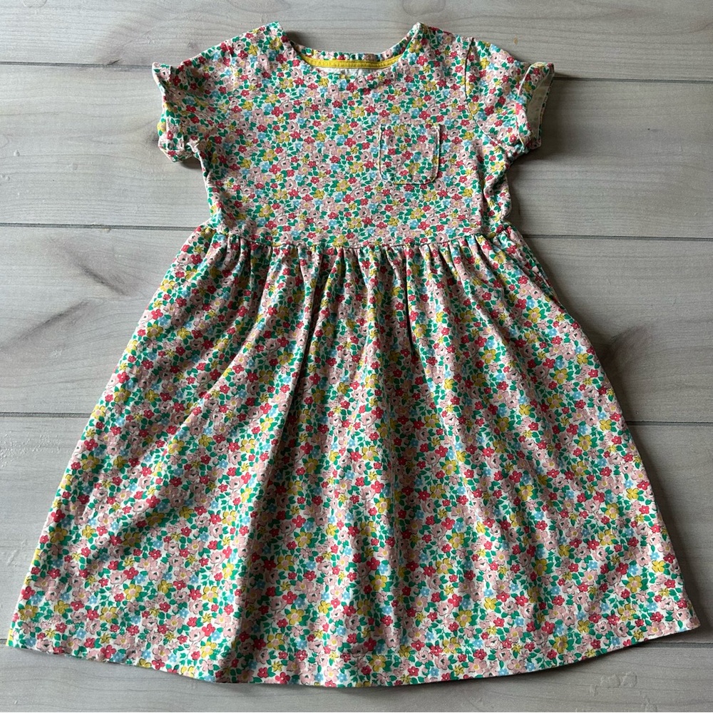 Mini Boden Pink Floral Cotton Dress with Green and Yellow Accents